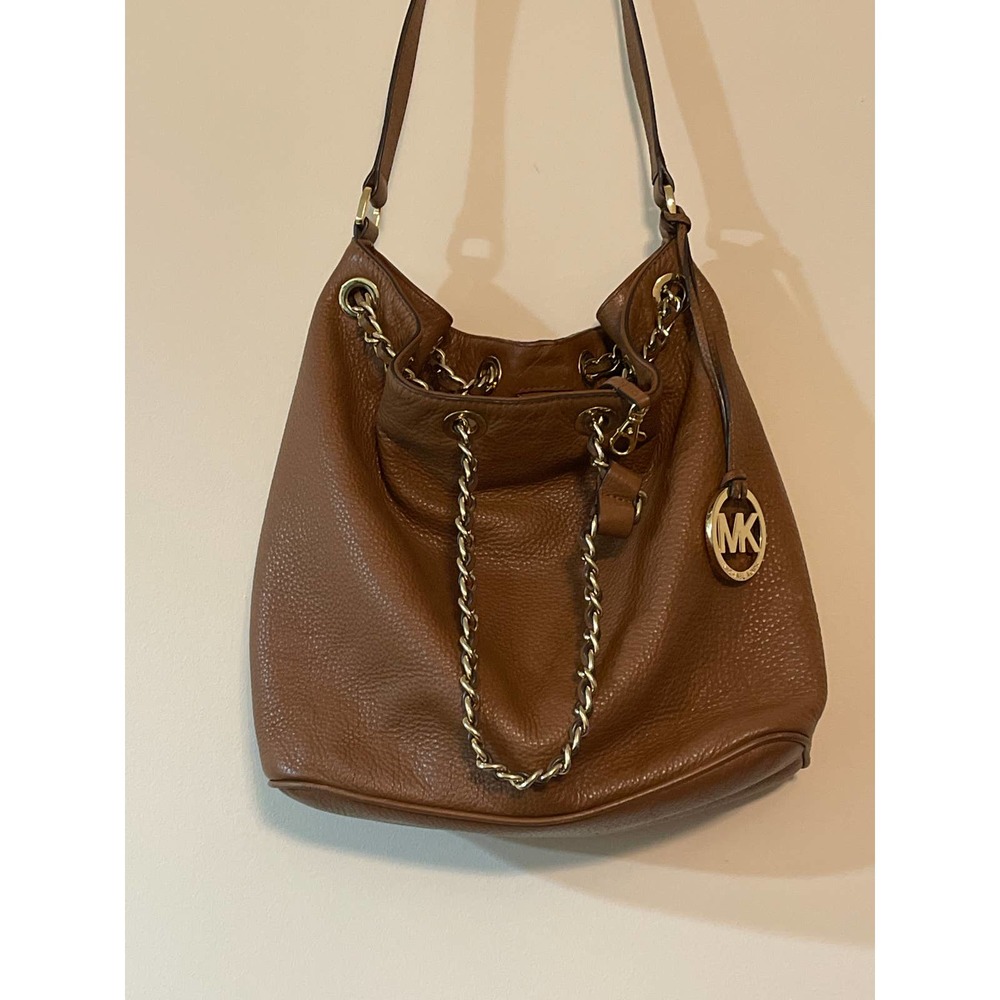 Michaels Kors Frankie Bag Brown Leather Gold Chain Bucket Bag